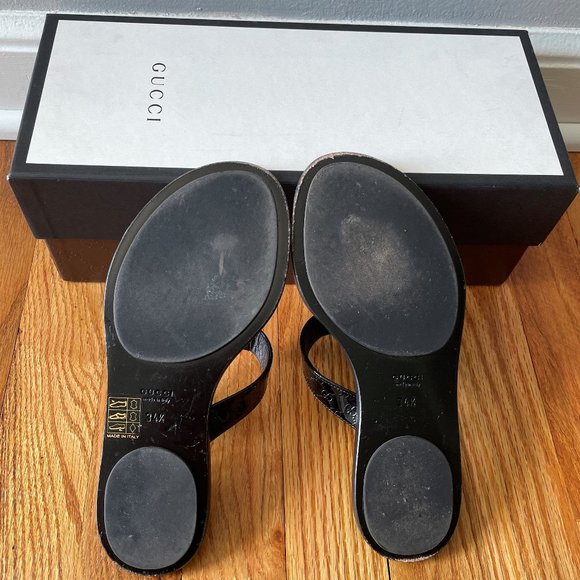 Gucci Black Vernice Crystal Thong Sandal Size 34.5 - Picture 9 of 11